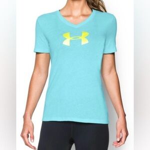 Under Armour V-neck short-sleeve t-shirt with a yellow logo women’s size Medium